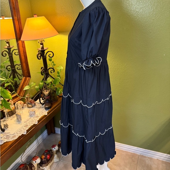 English Factory Navy Tiered Dress with Scalloped Trim - Picture 4 of 10